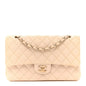 Caviar Quilted Medium Double Flap Light Beige