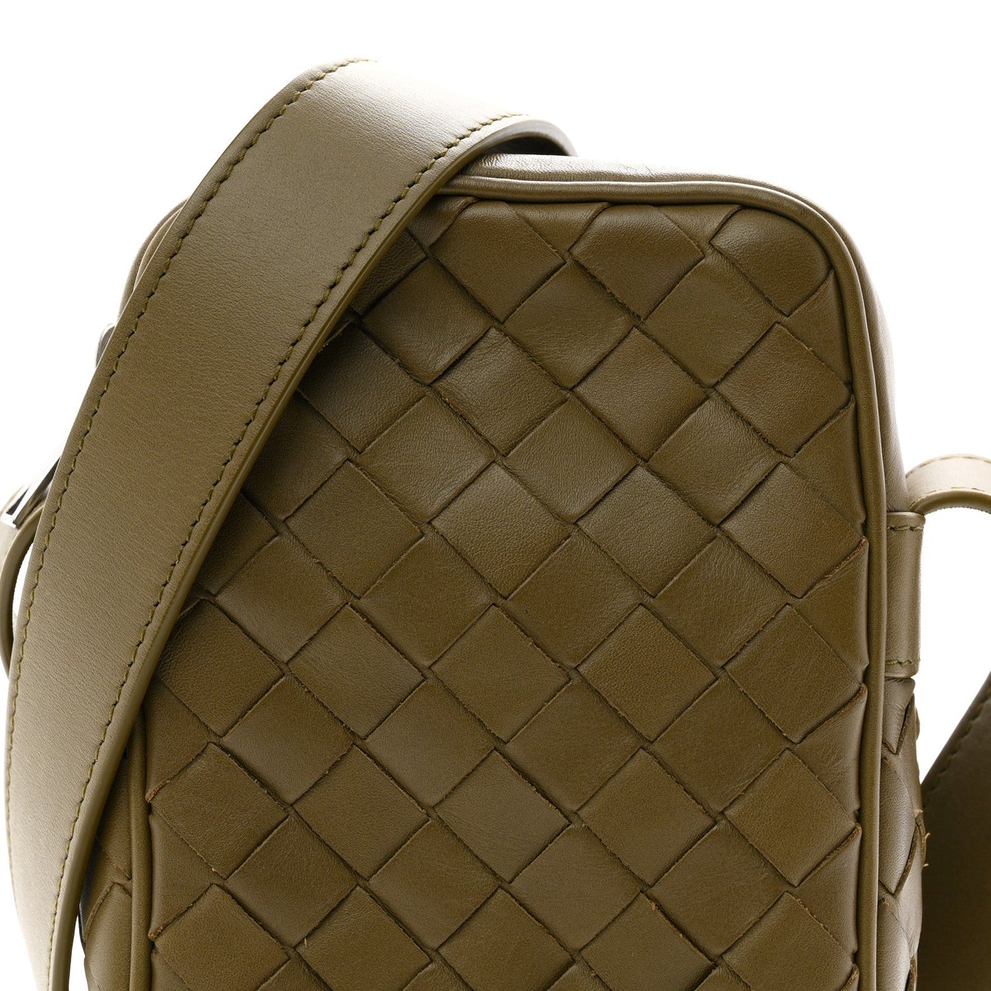 Calfskin Intrecciato Mini Cassette Phone Holder Crossbody Khaki