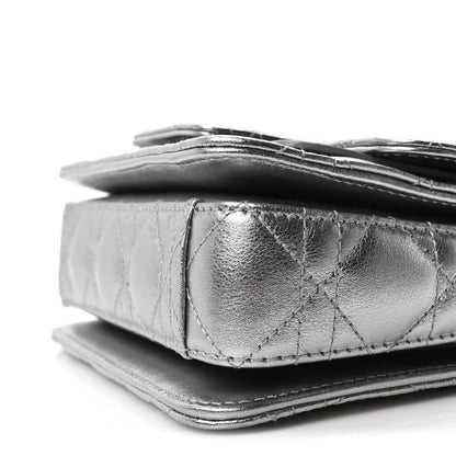 Metallic Lambskin Cannage Mini Jolie Top Handle Bag Silver