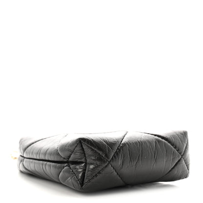 Shiny Aged Lambskin Quilted Kiss Lock Clutch With Chain Black