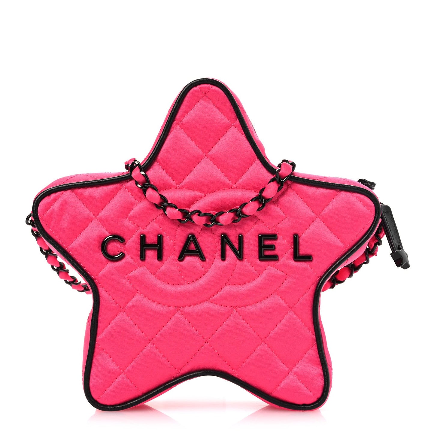 Satin Quilted Walk Of Fame Star Bag Fuchsia Black