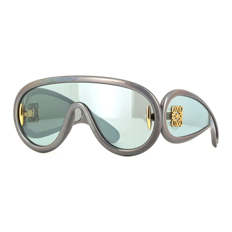 Loewe Sunglasses Shield Full Rim, Light Grey/Gold Frame and Grey Gold Mirror Lens LW40108I24C
