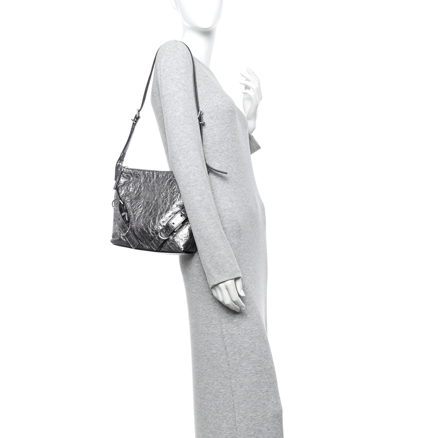 Metallic Calfskin Small Voyou Bag Silver