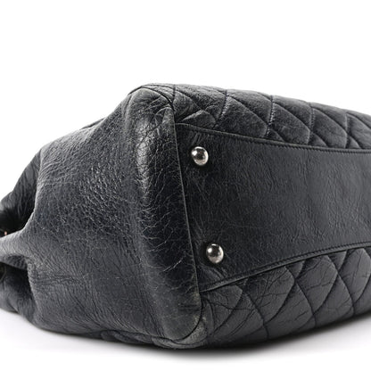 Glazed Calfskin Quilted Tote Navy