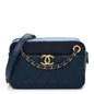 Lambskin Quilted Small In & Out Camera Case Navy Light Blue