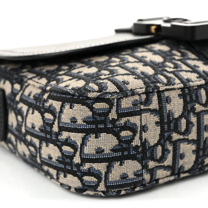 Oblique Jacquard Grained Calfskin Small Saddle Messenger Bag Beige Black