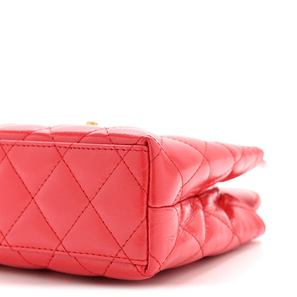 Shiny Aged Calfskin Quilted Nano Kelly Shopper Red