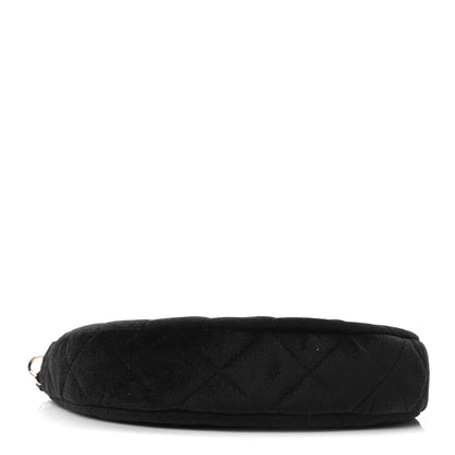 Velvet Crystal Quilted Chain Hobo Black