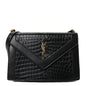Calfskin Crocodile Embossed Gaby Satchel Black