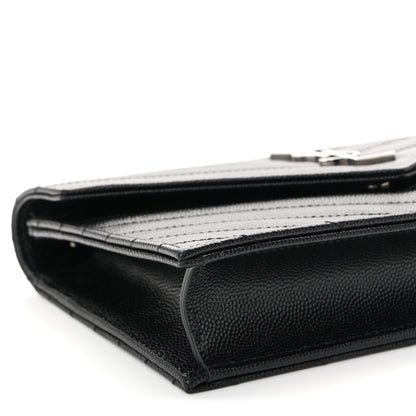 Grain De Poudre Matelasse Chevron Monogram Envelope Chain Wallet Black