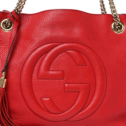 Pebbled Calfskin Medium Soho Chain Shoulder Bag Tabasco Red