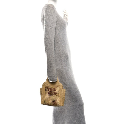 Raffia Crochet Woven Tote Bag Beige