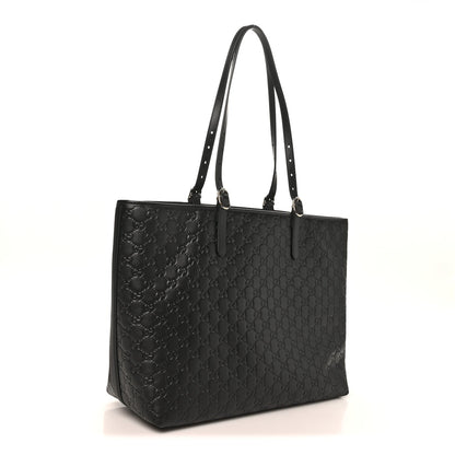 GG Calfskin Embossed Emblem Large Tote Bag Black