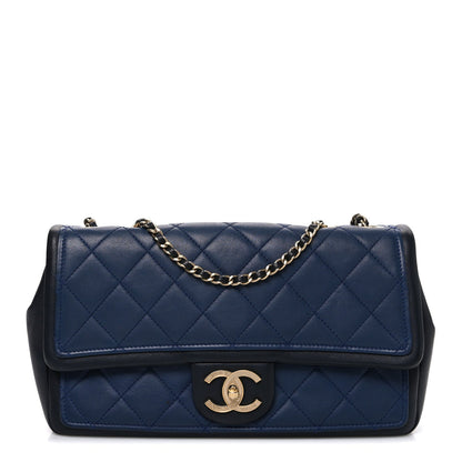 Calfskin Quilted Medium Graphic Flap Blue Black