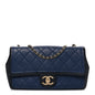 Calfskin Quilted Medium Graphic Flap Blue Black