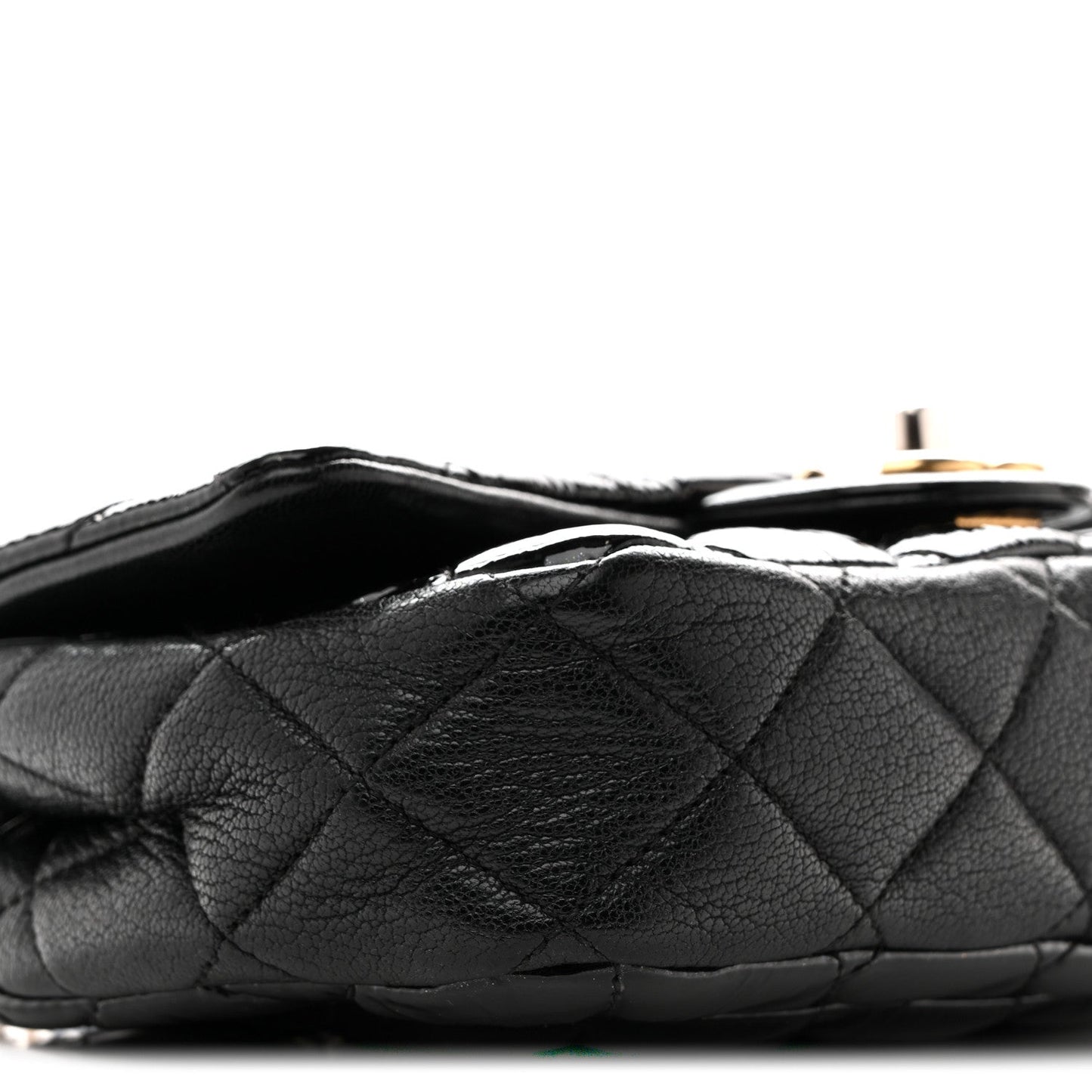 Patent Goatskin Quilted Small CC Eyelet Flap Black