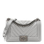 Metallic Caviar Chevron Quilted Medium Boy Flap Silver