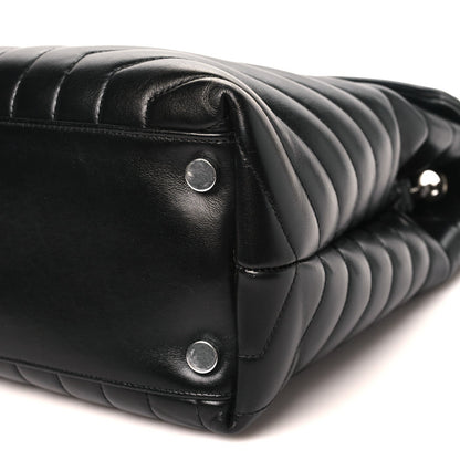 Calfskin Y Quilted Monogram Large Loulou Chain Satchel Black