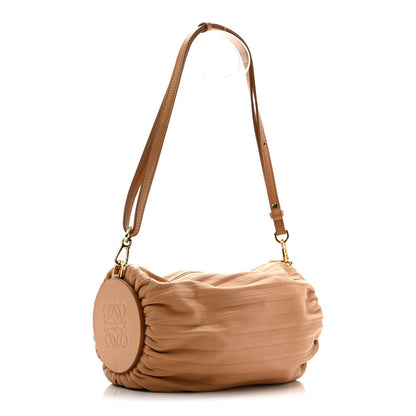 Lambskin Pleated Bracelet Pouch Shoulder Bag Warm Desert