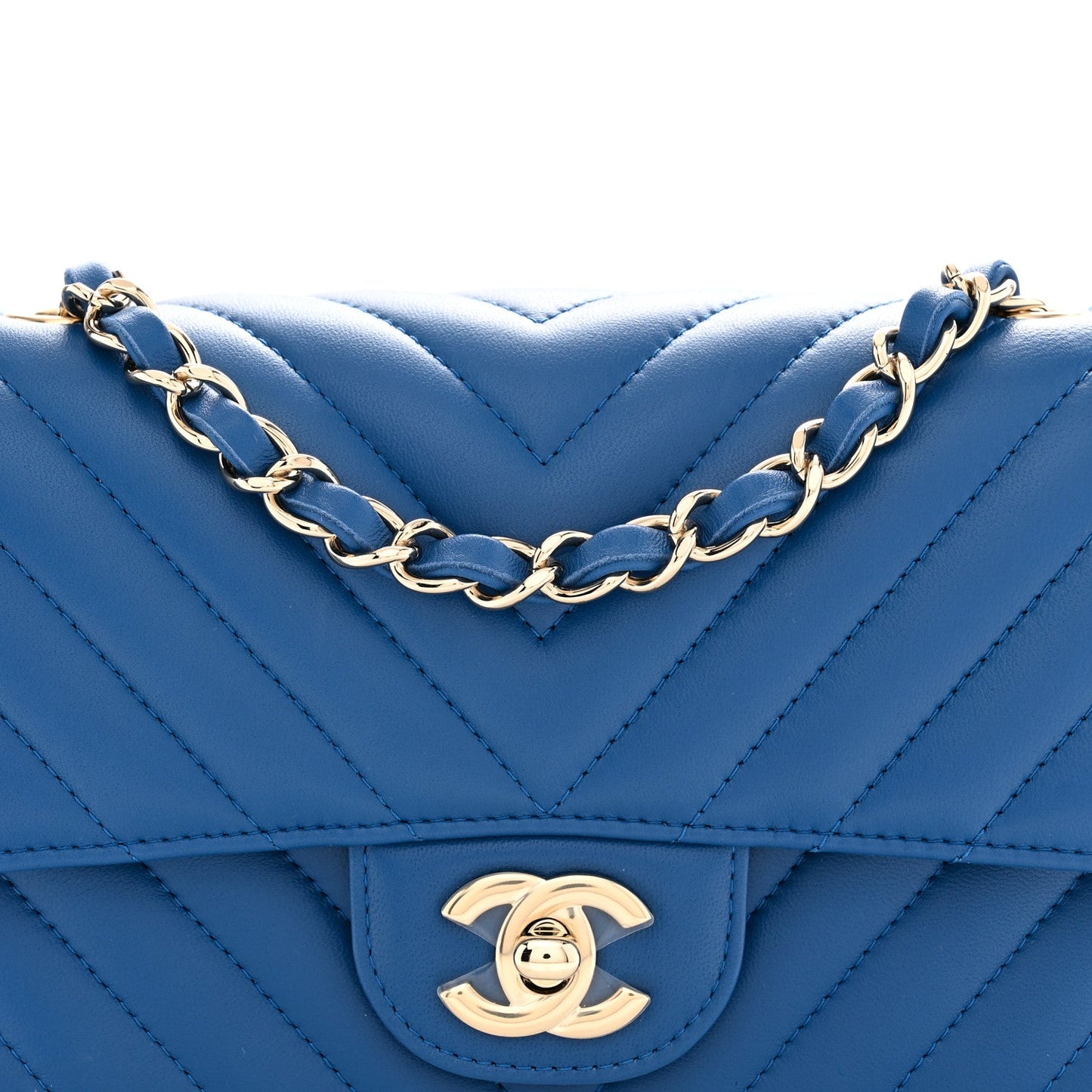 Lambskin Chevron Quilted Mini Rectangular Flap Dark Blue