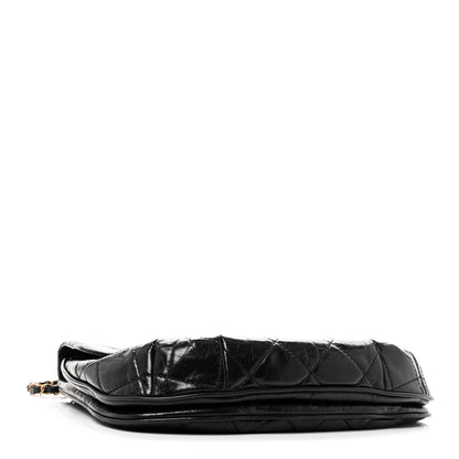 Glazed Calfskin Quilted Medium Bubble CC Flap Black