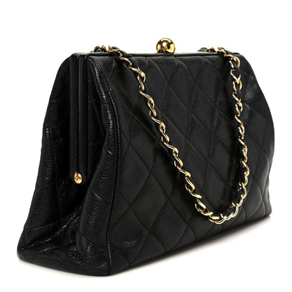 Caviar Quilted Kisslock Shoulder Bag Black