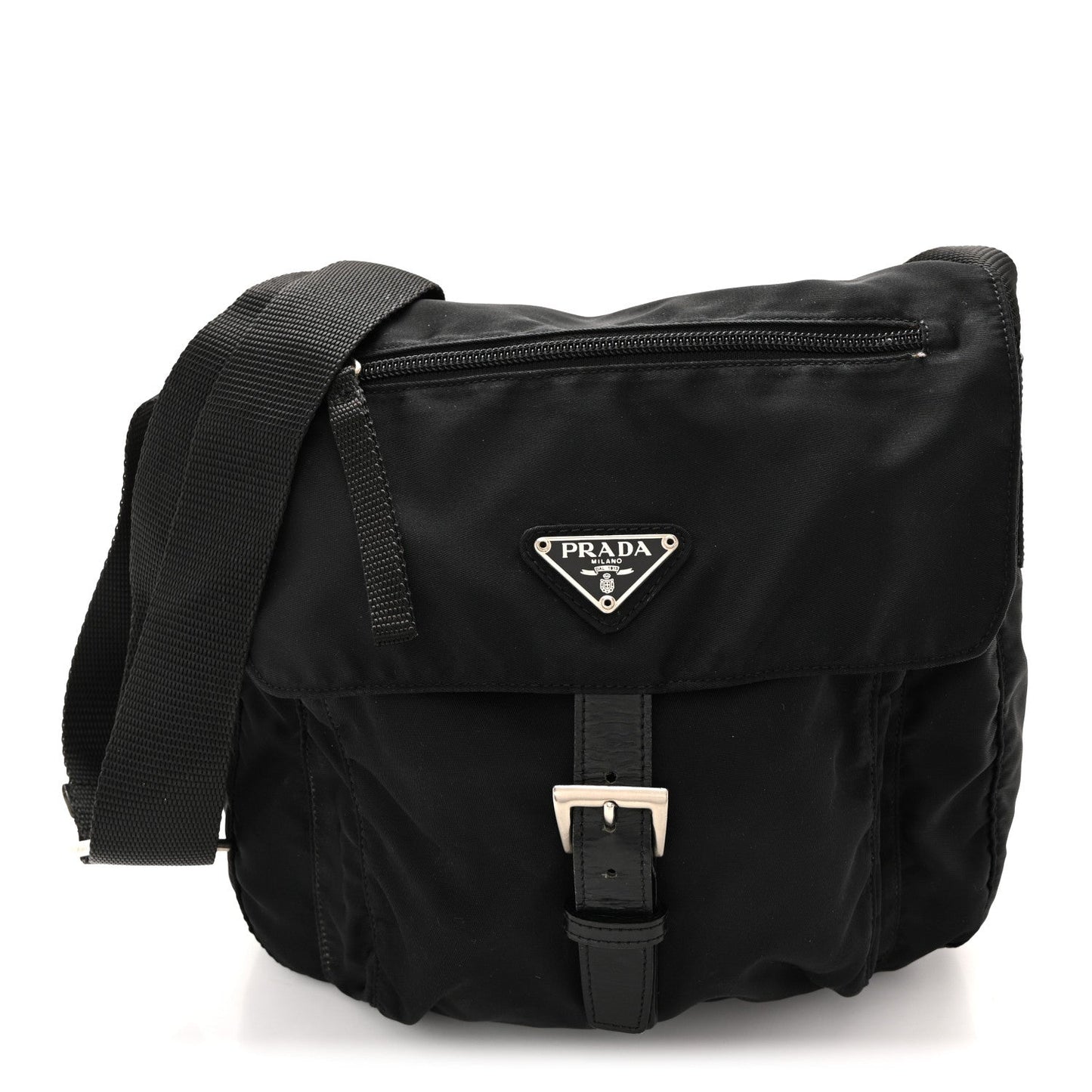 Nylon Vela Saffiano Single Buckle Messenger Shoulder Bag Black