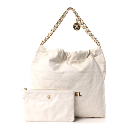 Shiny Calfskin Quilted Chanel 22 White