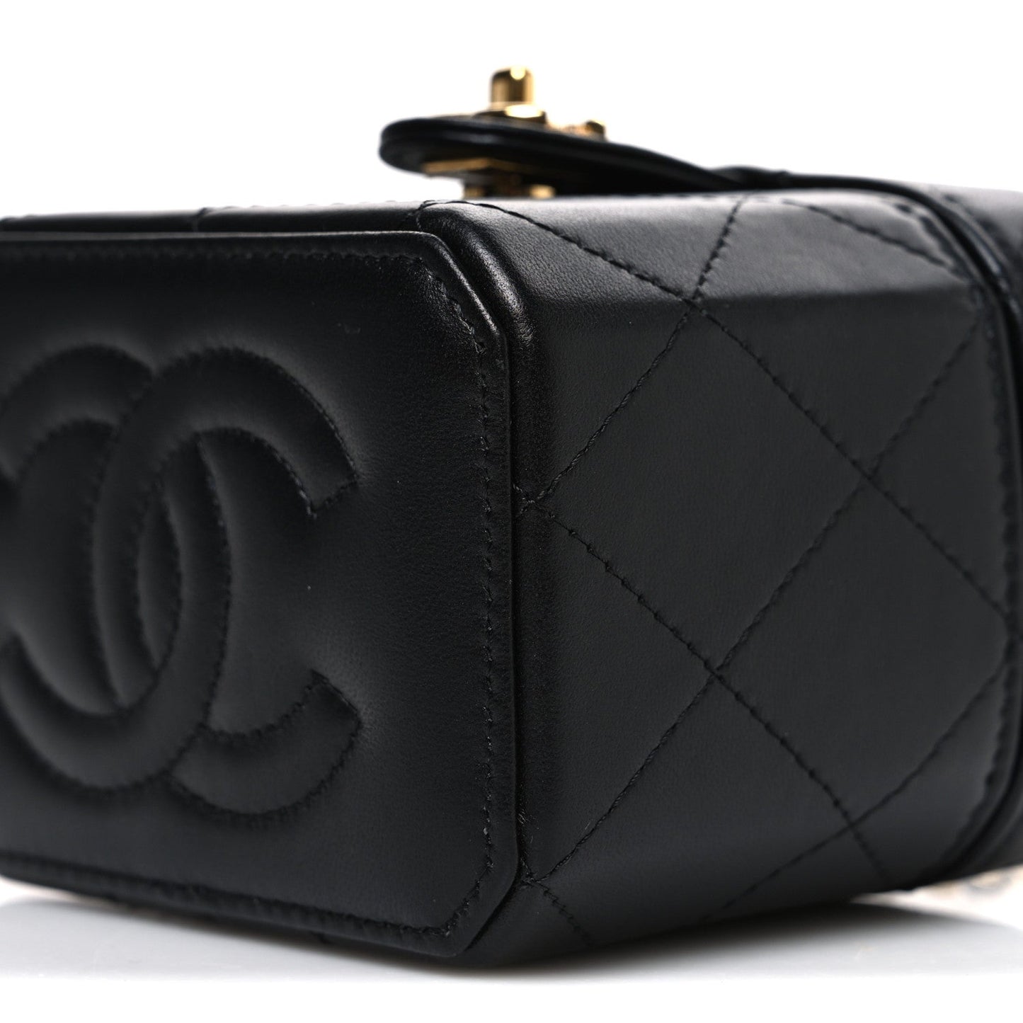 Lambskin Quilted Vanity Clutch With Chain Black