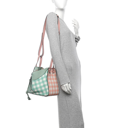 Calfskin Gingham Small Hammock Shoulder Bag Pink Green