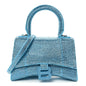 Strass Suede Hourglass Top Handle Bag XS Light Blue