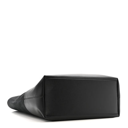 Canvas Calfskin T-Bar Shopping Bag Black