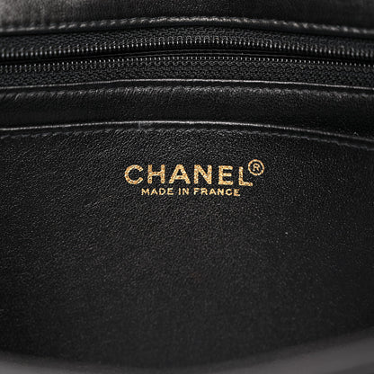 Lambskin Quilted Crystal Chocolate Bar Charm Flap Black
