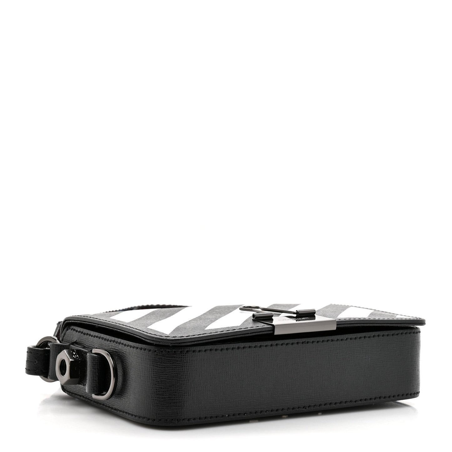 Saffiano Striped Mini Diag Binder Clip Bag Black White Indus
