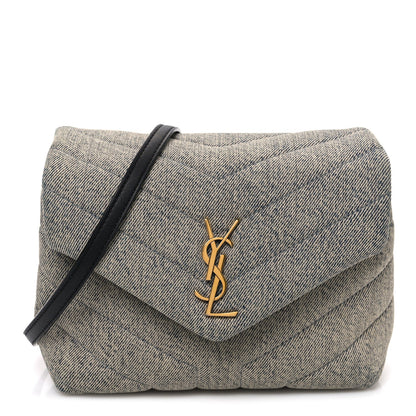 Denim Y Quilted Monogram Toy Loulou Crossbody Bag Grey