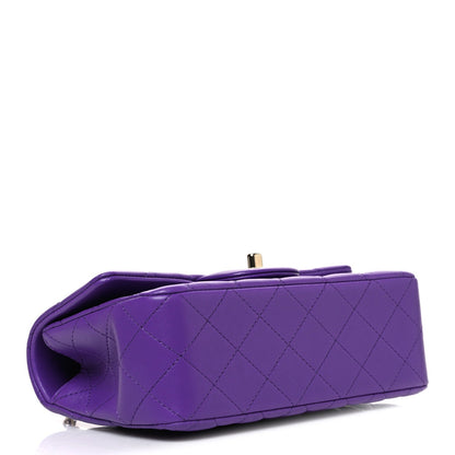 Lambskin Quilted Mini Top Handle Rectangular Flap Dark Purple