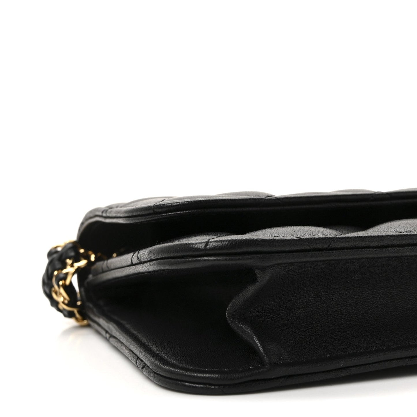 Lambskin Quilted Flap Shoulder Bag Chain Black