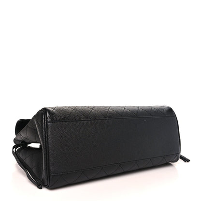 Grained Calfskin Stitched Urban Essentials Large Shopping Bag Black