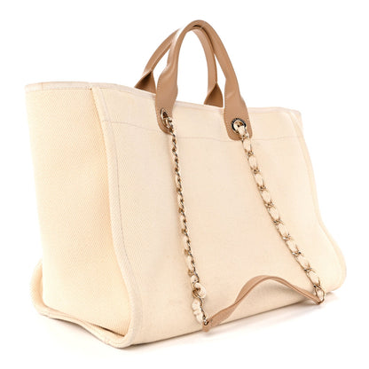 Canvas Pearl Medium Deauville Tote Ecru Beige