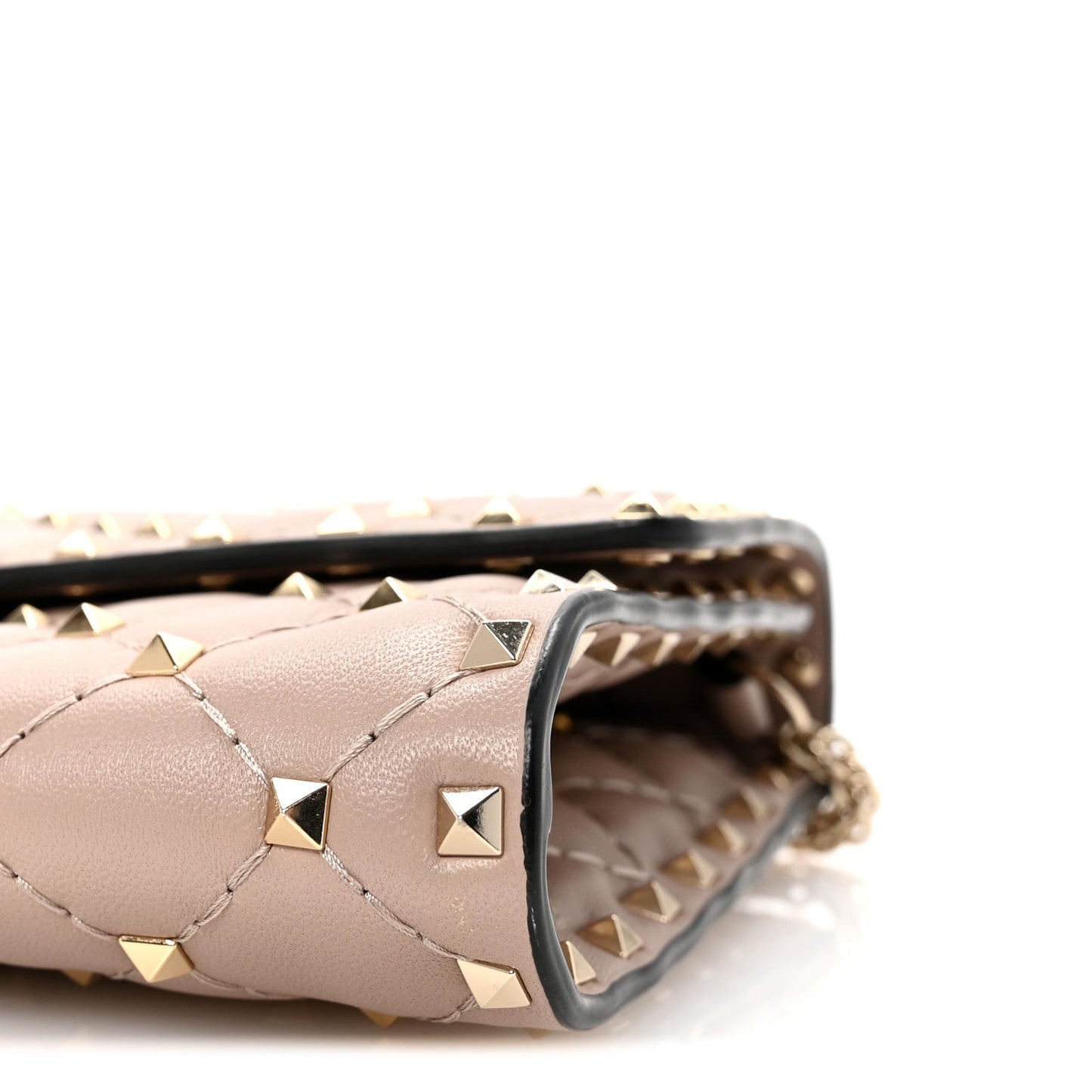 Lambskin Rockstud Spike Wallet on Chain Poudre