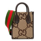 Monogram Jumbo GG Textured Dollar Calfskin Web Mini Vertical Tote Camel Ebony New Acero