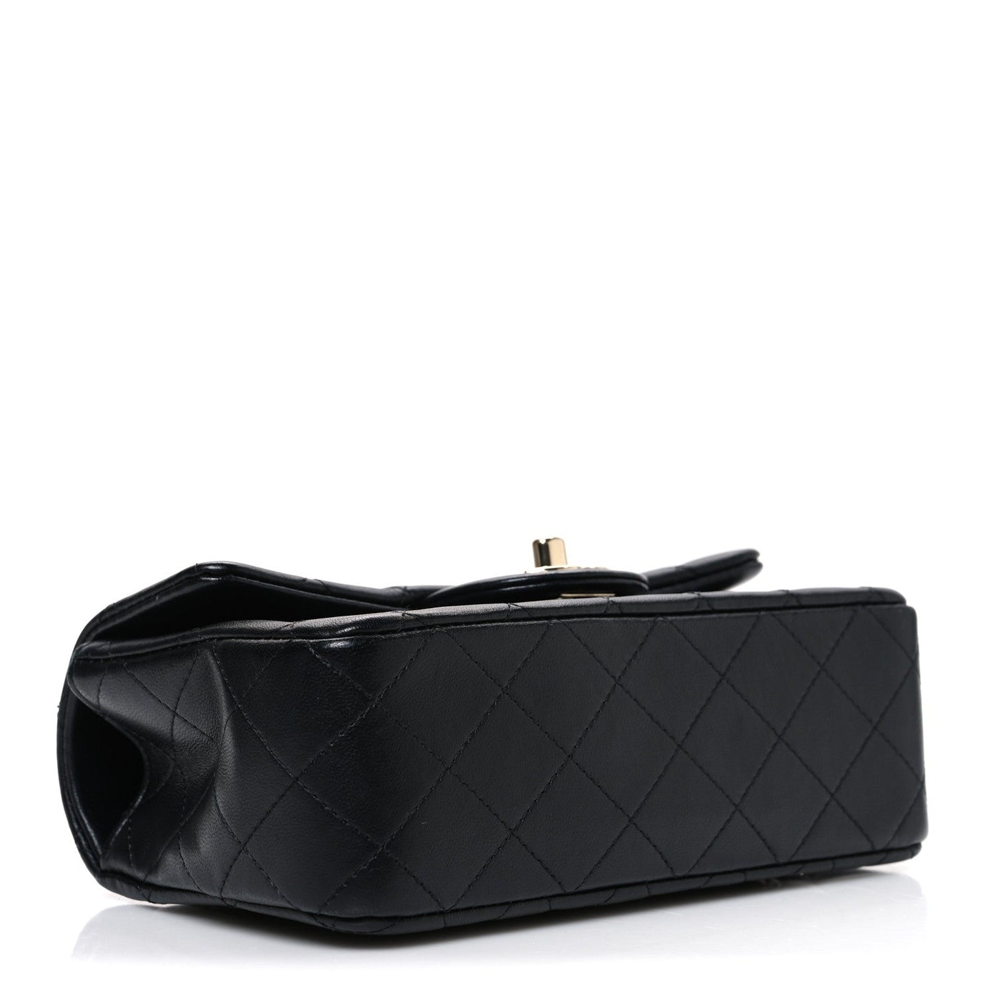 Lambskin Quilted Mini Top Handle Rectangular Flap Black