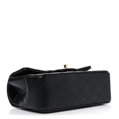 Lambskin Quilted Mini Top Handle Rectangular Flap Black