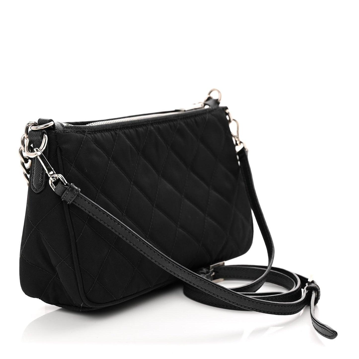 Nylon Tessuto Impuntu Quilted Crossbody Bag Black