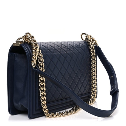 Lambskin Quilted New Medium Boy Flap Dark Navy Blue