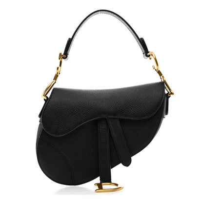 Grained Calfskin Mini Saddle Bag Black