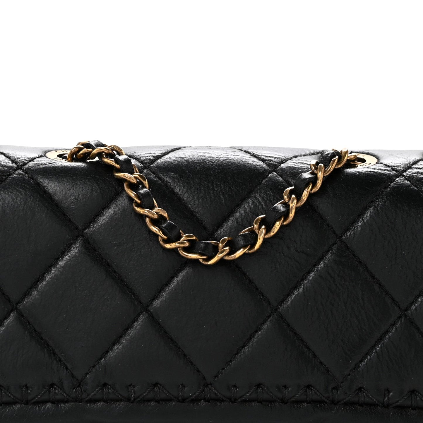 Crumpled Calfskin Whipstich Quilted Single Black