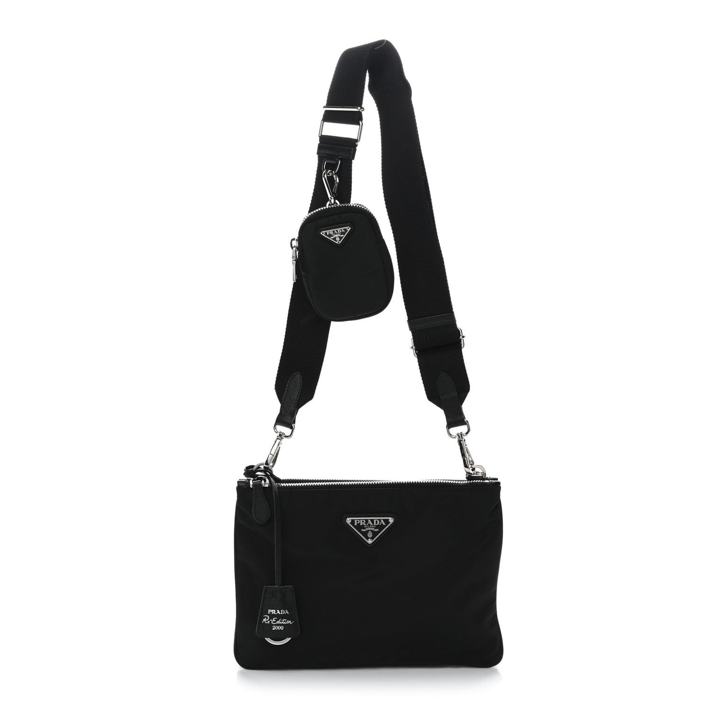 Re-Nylon Saffiano Re-Edition 2000 Double Zip Crossbody Bag Black
