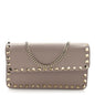 Grainy Calfskin Rockstud Chain Pouch Poudre