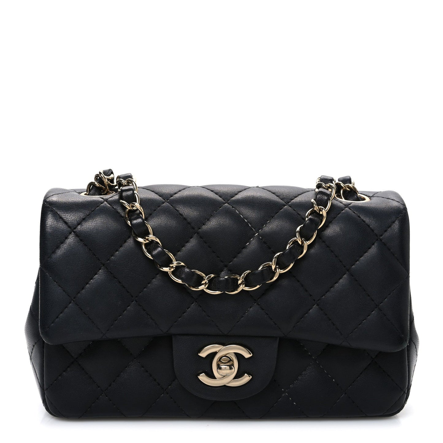 Lambskin Quilted Mini Rectangular Flap Black